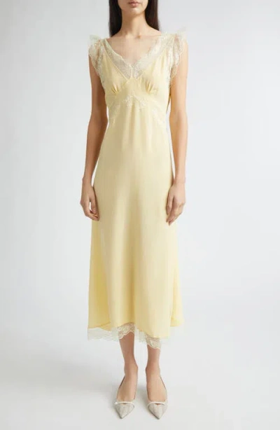 Tanner Fletcher Gender Inclusive Irene Lace Trim Silk Georgette Midi Dress In Yellow