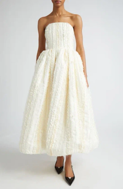 Tanner Fletcher Gender Inclusive Lucille Raw Ruffle Strapless Gown In Ivory/ Antique White Ruffle