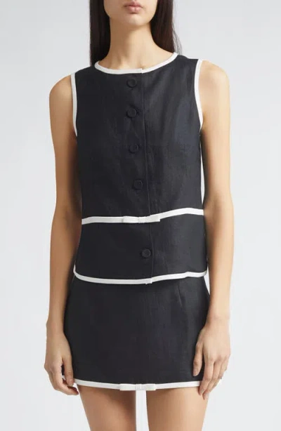 Tanner Fletcher Gender Inclusive Pauline Linen Bow Top In Black