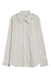 Tanner Fletcher Pippa Stripe Ruffle Button Down Shirt Brown Stripe In Brown Stripe