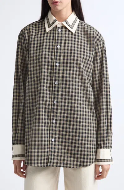 Tanner Fletcher Gender Inclusive Pippa Trimmed Bordered Check Button-up Shirt In Multi