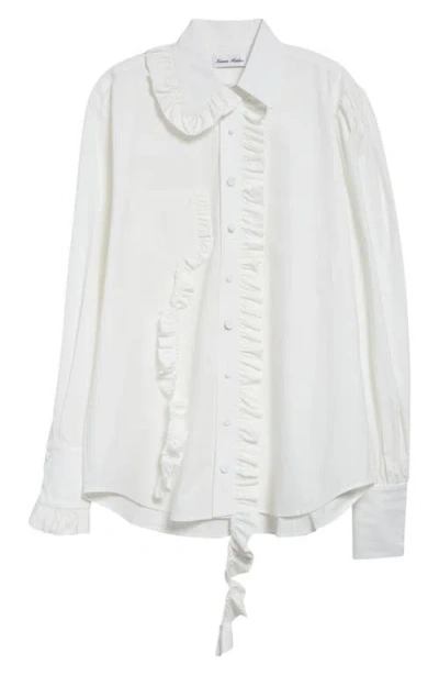 Tanner Fletcher Gender Inclusive The Artist's Dilemma Ruffle Button-up Shirt In White