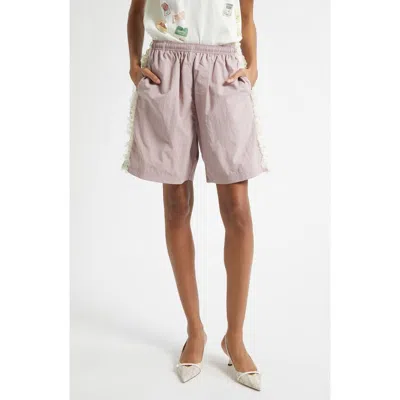Tanner Fletcher Gender Inclusive Wilbur Ruched Lace Stripe Track Shorts In Pink