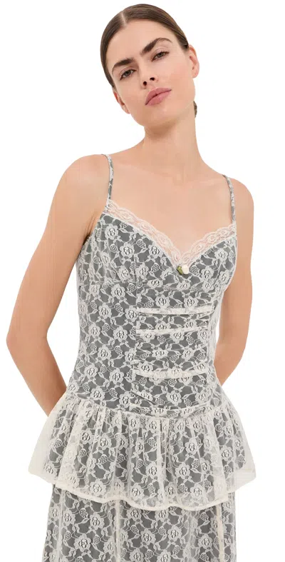 Tanner Fletcher Isabella Lace Layer Cami Ivory/black In Gray