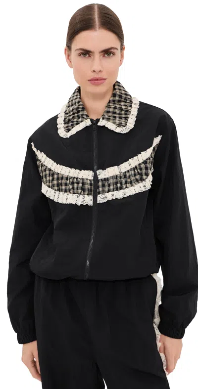 Tanner Fletcher Kennedy Ruched Stripe Track Jacket Black Plaid