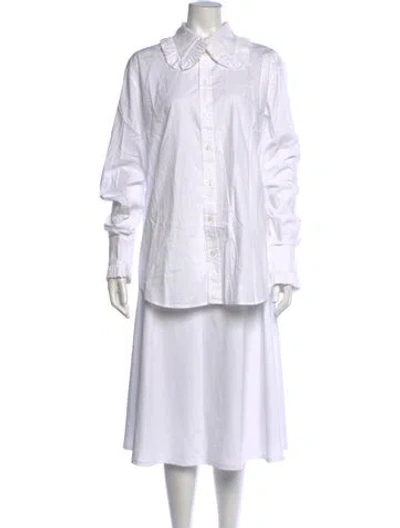 Pre-owned Tanner Fletcher Long Sleeve Button-up Top W/ Tags In White