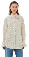 Tanner Fletcher Pippa Polka-dot Ruffle Collar Button Down Shirt Ivory/black Polka Dot In Multi