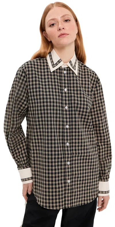 Tanner Fletcher Pippa Trimmed Border Button Down Shirt Black Plaid