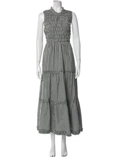 Pre-owned Tanner Fletcher Plaid Print Long Dress In White
