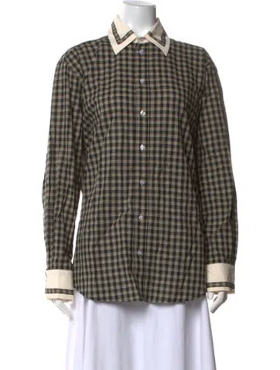 Pre-owned Tanner Fletcher Plaid Print Long Sleeve Button-up Top W/ Tags In Multicolor