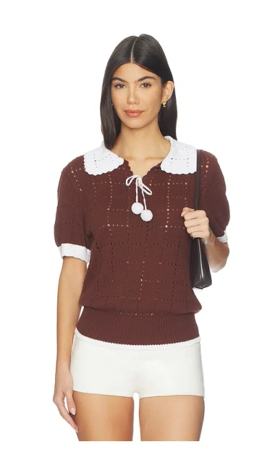 Tanner Fletcher Rufus Pom Pom Sweater In Brown & Off White