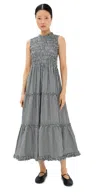Tanner Fletcher Scout Smocked Sleeveless Midi Dress Black Gingham In Black Gingham