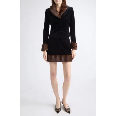 Tanner Fletcher Tessie Faux Fur Trim Miniskirt In Black