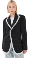 Tanner Fletcher Walt Lace Trim Blazer Black Pinstripe In Black Pinstripe