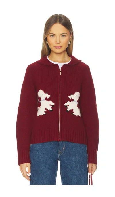 Tanner Fletcher Wellington Poodle Zip-up Sweater In Burgundy