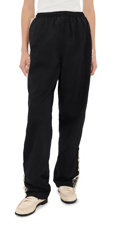 Tanner Fletcher Wilbur Ruched Stripe Windbreaker Pants Black Plaid