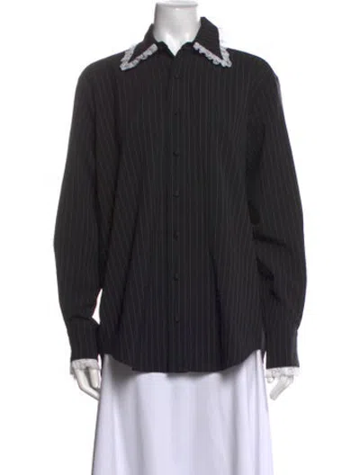 Pre-owned Tanner Fletcher Wool Striped Button-up Top In Black