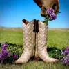 Tanner Mark Women's Shimmer In Lace Boots* In Beige Leather In Multi