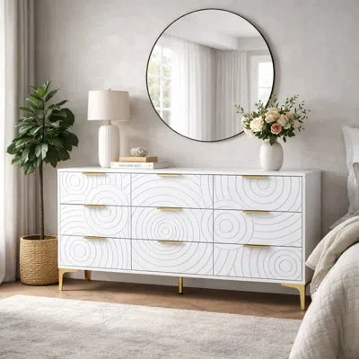 Tansole 62.9" Ultra-wide Modern 9-drawer Dresser And Media Console, White