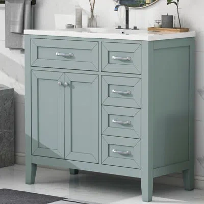 Tansole Bathroom Vanity With Sink Combo, Bathroom Cabinet With Drawers, Solid Frame And Mdf Board In Silver,green