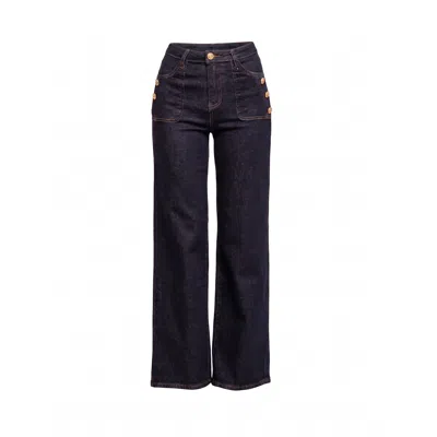 Tantra Spain Sl Blue High-waisted Straight-leg Jeans With Front Pockets And Gold Button Accents