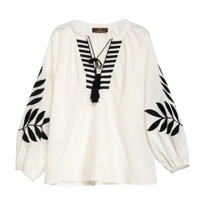 Tantra Spain Sl White Set Of Trousers And Top With Embroidery On Sleeves