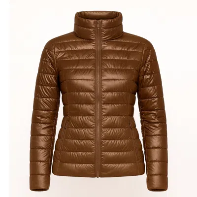 Tantra Spain Sl Women's Basic Metallic Anorak With Zipper Closure And Mandarin Collar, Brown