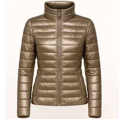 Tantra Spain Sl Women's Basic Metallic Anorak With Zipper Closure And Mandarin Collar, Gold