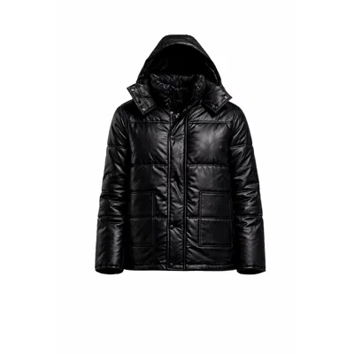 Tantra Spain Sl Women's Black Faux Leather Coat With Non-detachable Hood And Side Pockets