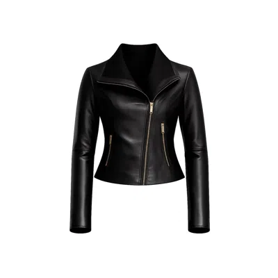 Tantra Spain Sl Women's Black Perfect Metallic Style Jacket With Knit Details On The Collar, Side, And Sleeve. Zippe