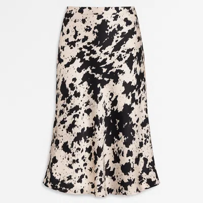 Tantra Spain Sl Women's Black Silk Midi Skirt With Cow Print, Pockets