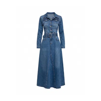 Tantra Spain Sl Women's Blue A-line Midi Denim Dress With Pockets And Removable Belt With Denim