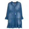 Tantra Spain Sl Women's Blue Denim Dress With Ruffles On The Hem And Sleeves, Tassels And Buttons Denim In Blue