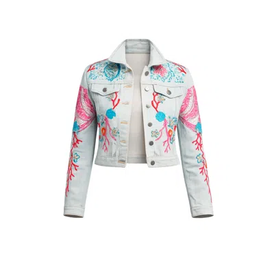 Tantra Spain Sl Women's Blue Denim Jacket With Embroidered Butterfly Design And Sequins