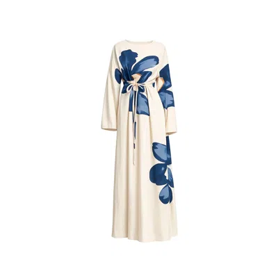 Tantra Spain Sl Women's Blue Long Floral Dress With Square Neckline And Straps At The Back Navy