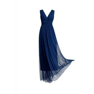 Tantra Spain Sl Women's Blue Long Tulle Dress With Straps, Pleated Waist, And Flared Skirt Navy