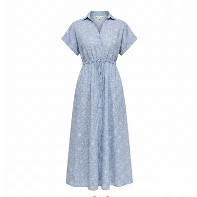 Tantra Spain Sl Women's Blue Short-sleeved Embroidered Shirtdress With A Gathered Waist