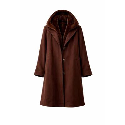 Tantra Spain Sl Women's Brown Coat With Non-detachable Hood And Padded Collar And Chest