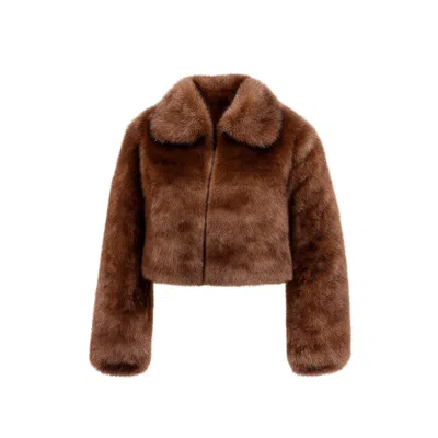 Tantra Spain Sl Women's Brown Faux Fur Jacket With Collar And Zipper Closure Brwon