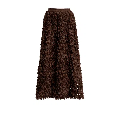 Tantra Spain Sl Women's Brown Long A-line Organza Floral Skirt With Elastic Waistband