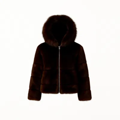 Tantra Spain Sl Women's Brown Long Synthetic Fur Jacket With Hood, Zip Fastening And Pockets.
