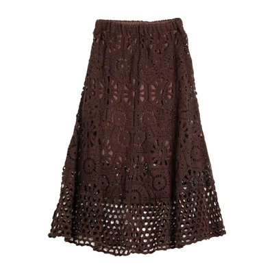 Tantra Spain Sl Women's Brown Midi Crochet Skirt With Elastic Waistband
