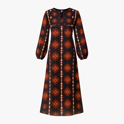 Tantra Spain Sl Women's Brown Midi Dress With Ethnic Print, Tunic Style.