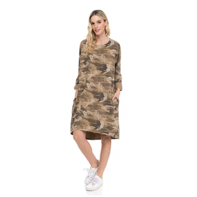 Tantra Spain Sl Women's Brown Oversize Camouflage Print Dress With Long Sleeves Unique Size Camel