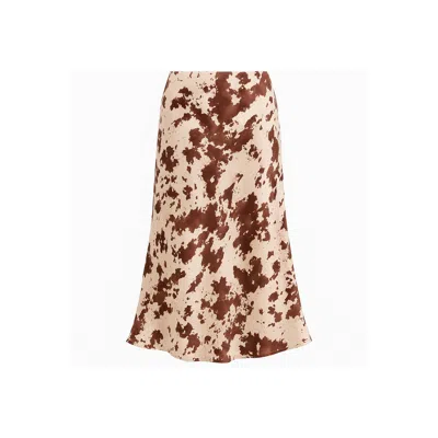 Tantra Spain Sl Women's Brown Silk Midi Skirt With Cow Print, Pockets, And Elastic Waistband In Animal Print