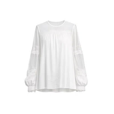Tantra Spain Sl Women's Chiffon Blouse With Tulle Sleeves And Shoulders And Lace Details White