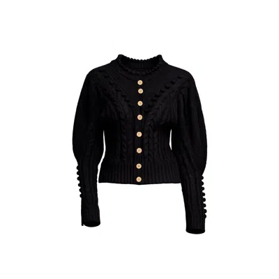 Tantra Spain Sl Women's Crochet Knit Jacket With Pom-pom And Flower Details Black