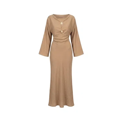 Tantra Spain Sl Women's Dress With A Cutout At The Chest And Gold Button Detail Camel