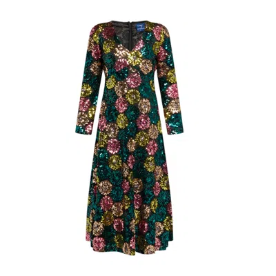 Tantra Spain Sl Women's Floral Sequined Midi A Line Dress With Long Sleeves