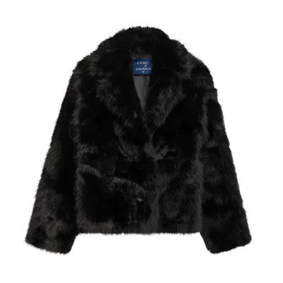 Tantra Spain Sl Women's Fur Effect Short Buttoned Jacket With Pockets Black